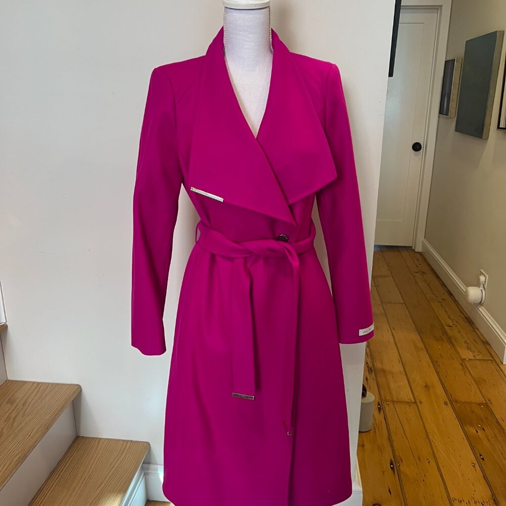 Ted Baker Deep Pink Fuchsia Belted Wool Cashmere Midi Coat Size 2 US Size 4/6